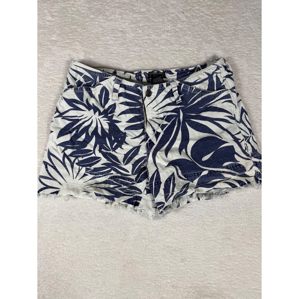 Periscope Tropical Leaf Shorts Womens 11 Blue White Frayed Hem PS-3983
